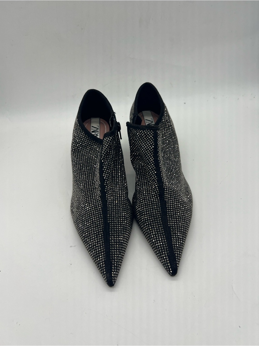 Zara Black Crystal Embellished Pointed Ankle Booties